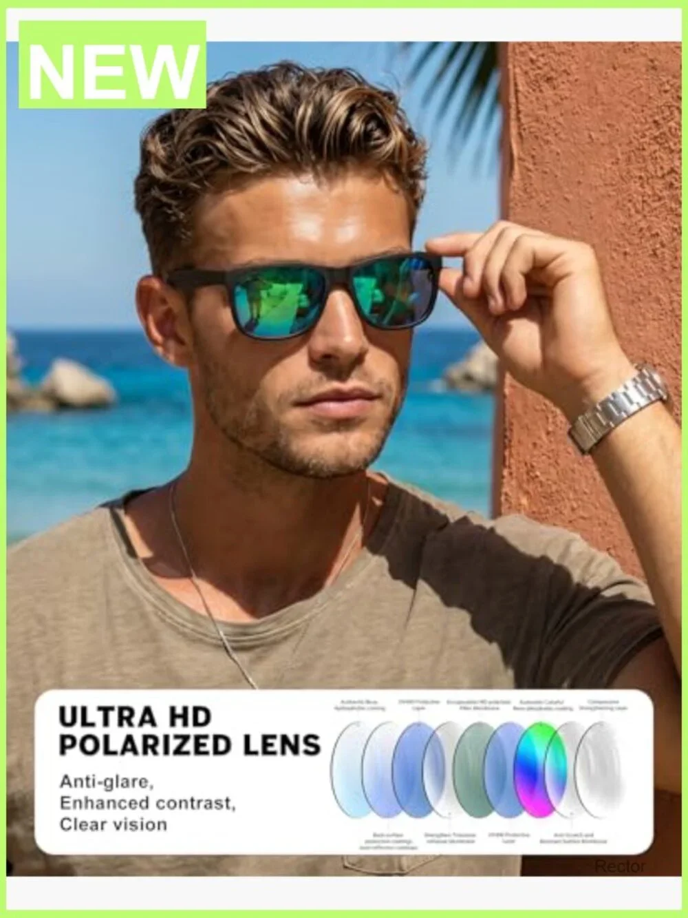 Polarized Sunglasses 3 Pack UV Protection Rectangular Matte Black Frame